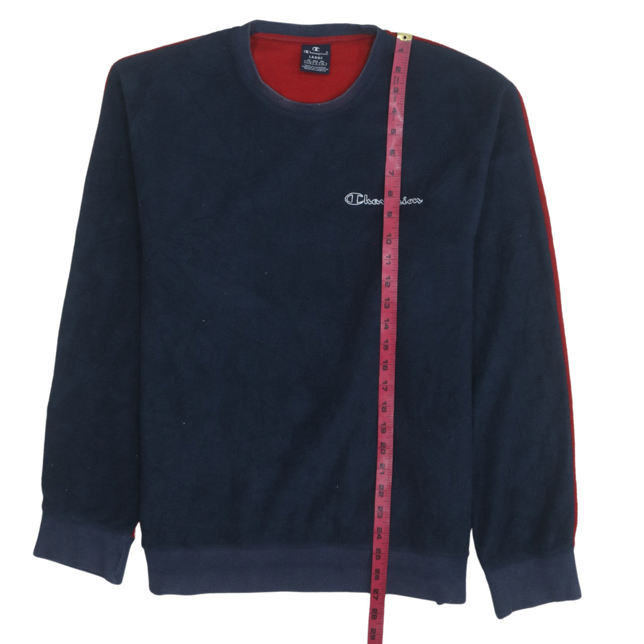 Champion Men’s Blue Red Fleece Pullover Sweatshirt Size L