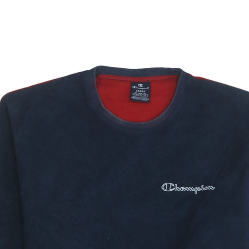 Champion Men’s Blue Red Fleece Pullover Sweatshirt Size L