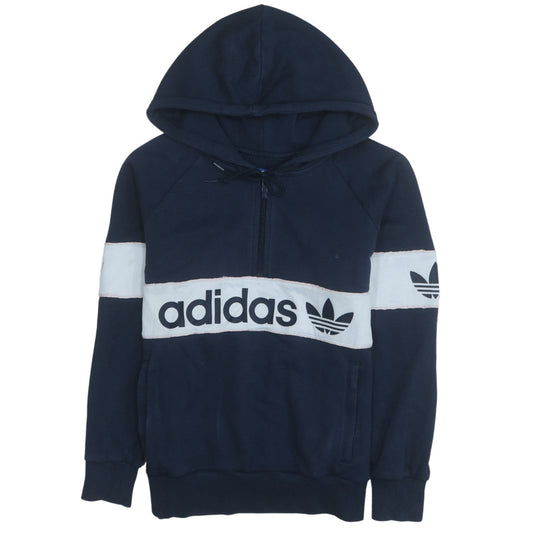 Adidas Womens Navy Blue 1/4 Zip Hoodie Size 10 Cotton Blend Casual