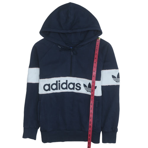 Adidas Womens Navy Blue 1/4 Zip Hoodie Size 10 Cotton Blend Casual