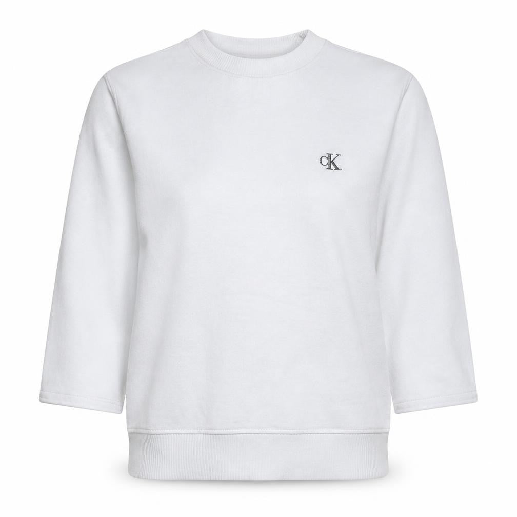 Front view of Calvin Klein Jeans Women's White Small Pullover Sweatshirt