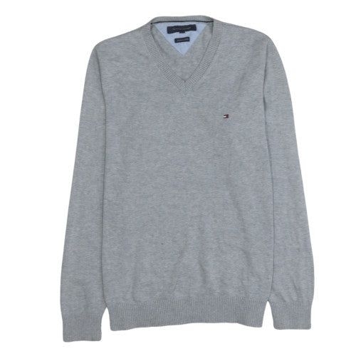 Tommy Hilfiger Men's Grey V-Neck Cotton Jumper Size S