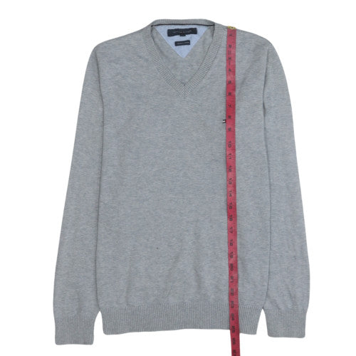 Tommy Hilfiger Men's Grey V-Neck Cotton Jumper Size S