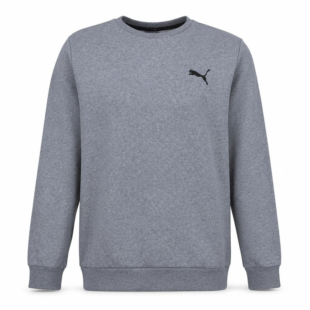 Front view of Puma men’s grey pullover sweatshirt l lightweight crew neck