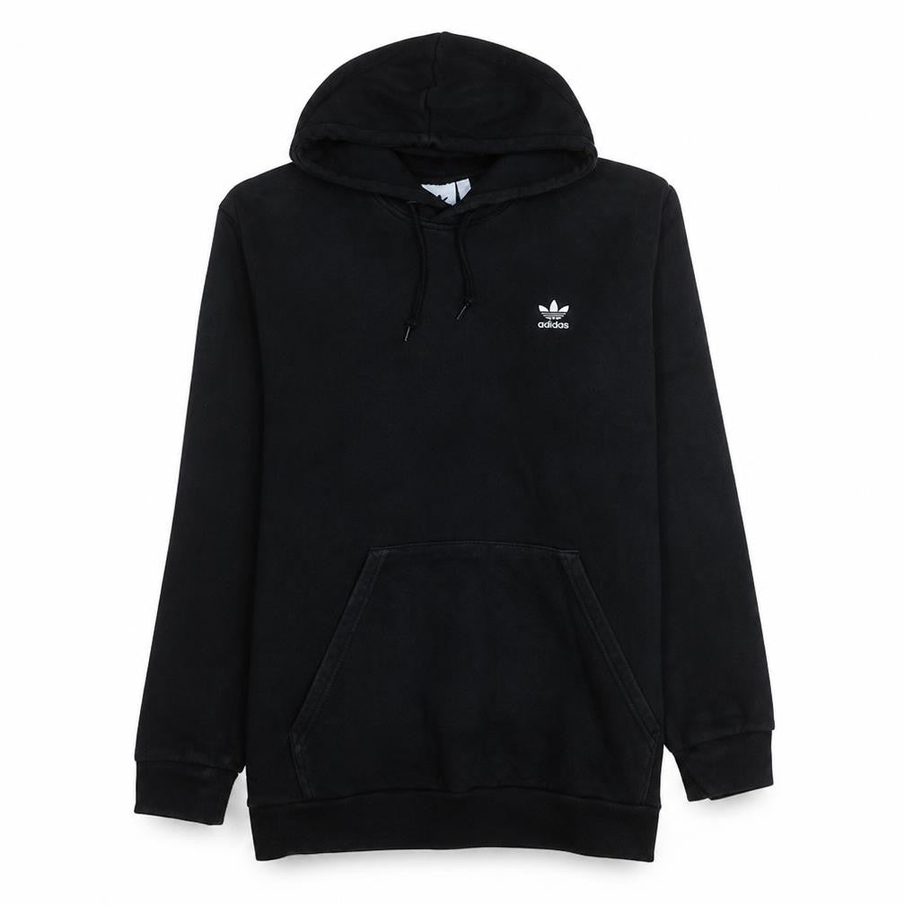 Front view of Adidas men’s black pullover hoodie l regular fleece logo sweatshirt