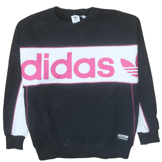 Adidas Womens Black Pink Crew Neck Pullover Sweatshirt Size 10