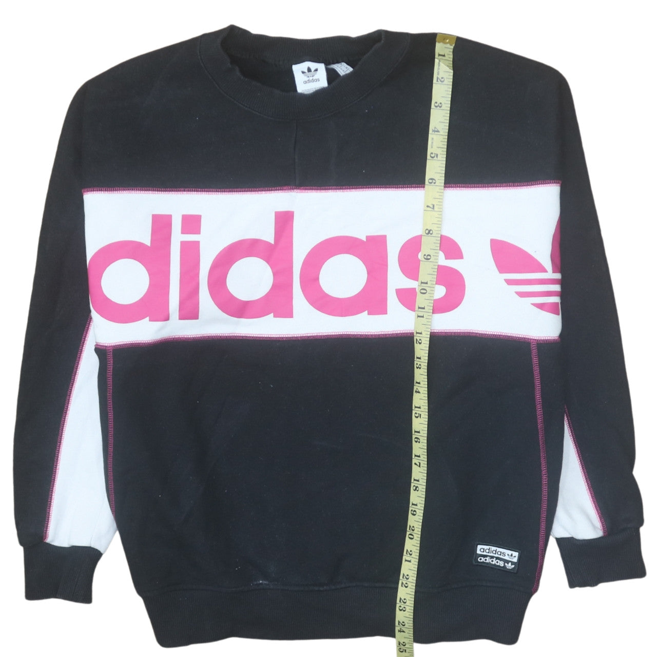Adidas Womens Black Pink Crew Neck Pullover Sweatshirt Size 10