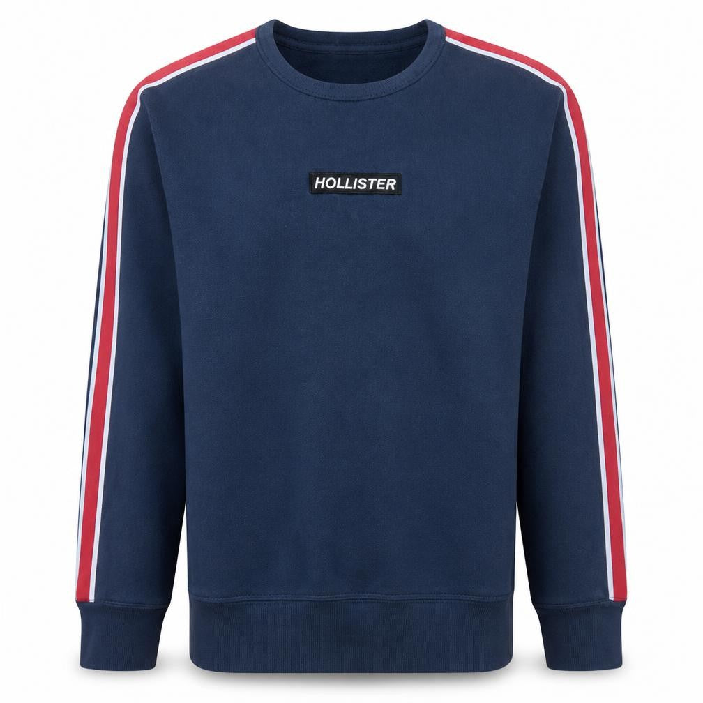 Front view of Hollister Men Blue Pullover Sweatshirt S Crew Neck Classic Style