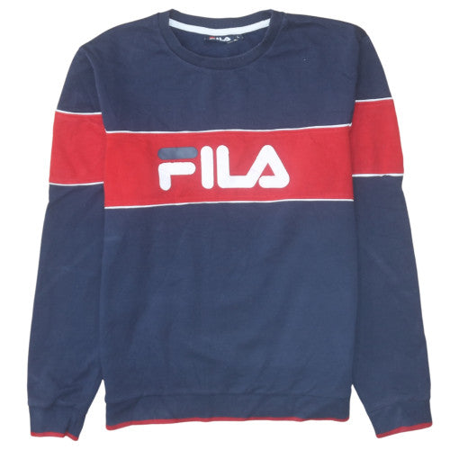 Fila Mens Blue Red Logo Crew Neck Pullover Sweatshirt L