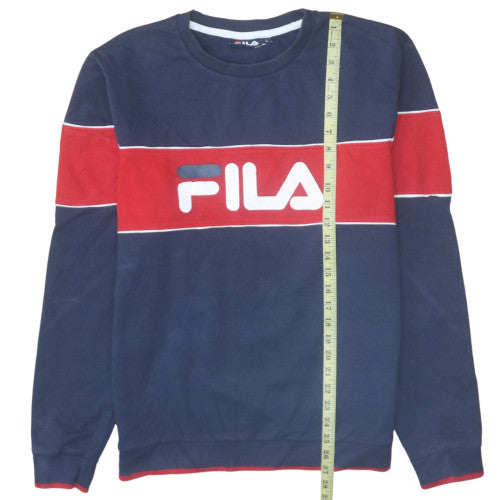 Fila Mens Blue Red Logo Crew Neck Pullover Sweatshirt L