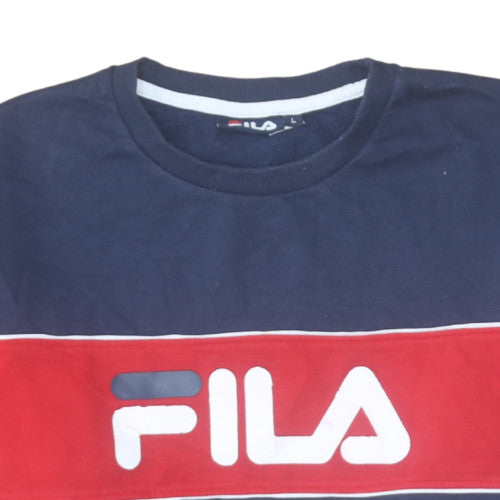 Fila Mens Blue Red Logo Crew Neck Pullover Sweatshirt L