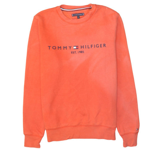 Tommy Hilfiger Men's Orange Cotton Crew Neck Logo Sweatshirt S
