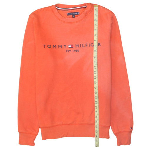 Tommy Hilfiger Men's Orange Cotton Crew Neck Logo Sweatshirt S
