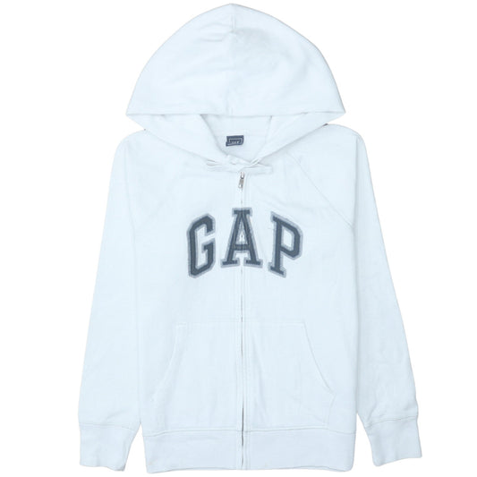 GAP Women's White Full Zip Hoodie M Cotton Blend Logo Classic