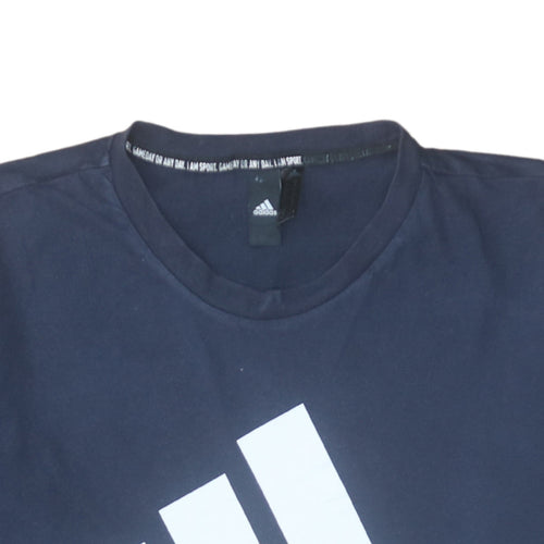 Adidas Men's Blue Crew Neck Graphic Logo T-Shirt Size M