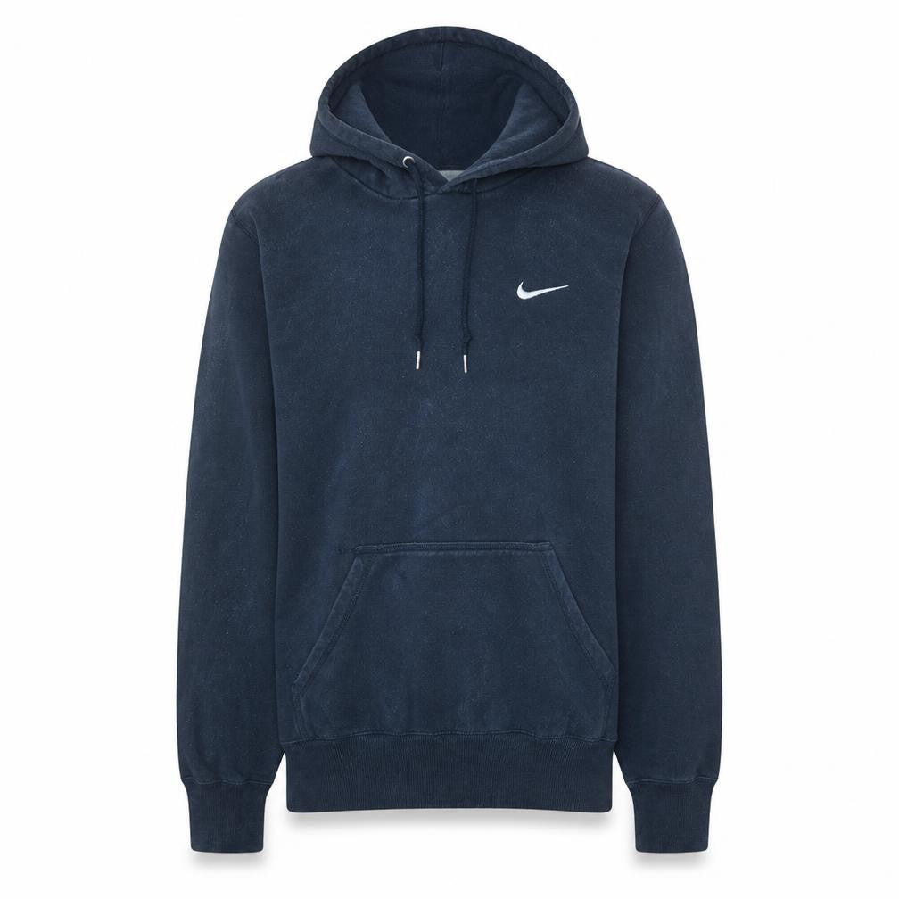 Front view of Nike Men's Navy Blue Pullover Hoodie Small Cotton Blend Fleece