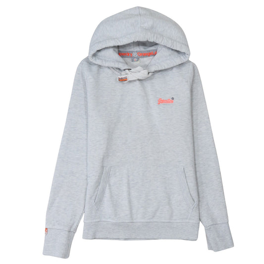 Superdry Womens Grey Pullover Hoodie Size L Drawstring Pockets