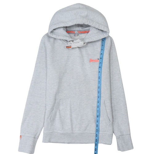 Superdry Womens Grey Pullover Hoodie Size L Drawstring Pockets