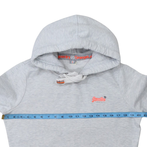 Superdry Womens Grey Pullover Hoodie Size L Drawstring Pockets