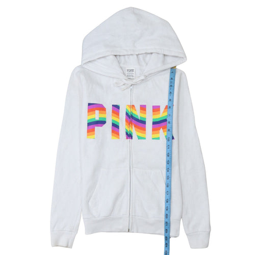 Victoria's Secret PINK Women White XS Full Zip Hoodie Rainbow Logo