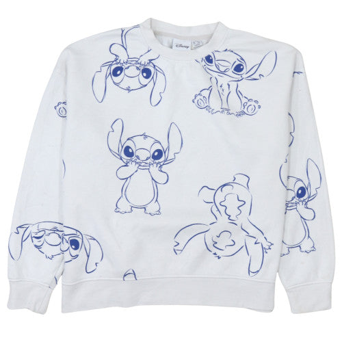 Disney Stitch White Sweatshirt Women Small Pullover Cotton Blend