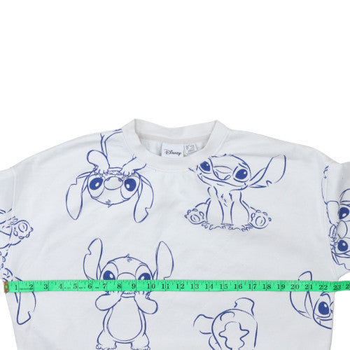 Disney Stitch White Sweatshirt Women Small Pullover Cotton Blend