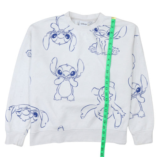 Disney Stitch White Sweatshirt Women Small Pullover Cotton Blend