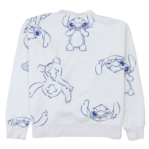 Disney Stitch White Sweatshirt Women Small Pullover Cotton Blend