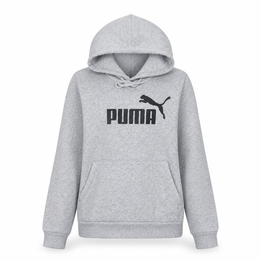 Front view of Puma Women's Grey Hoodie, size 12, Pullover Hooded Sweatshirt