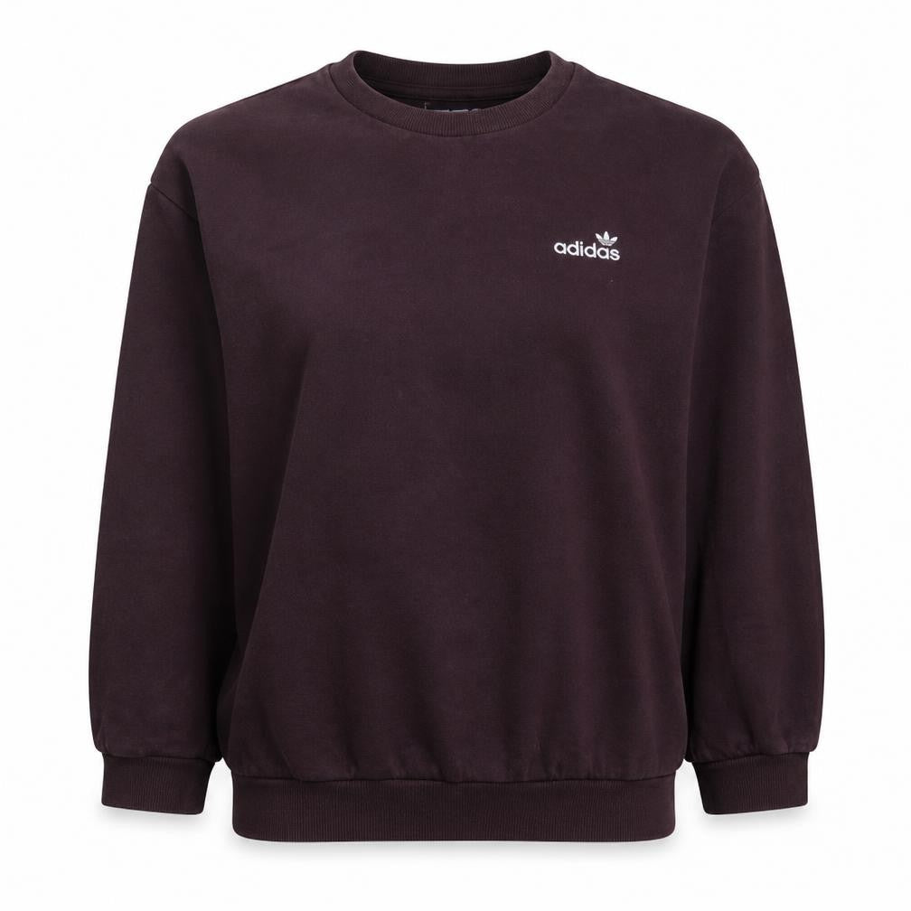 Front view of Adidas women’s burgundy sweatshirt, size UK 14, crew neck pullover