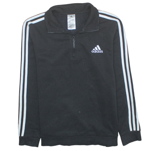 Adidas Women Black 1/2 Zip Sweatshirt L 16-18 Regular Pullover Fleece