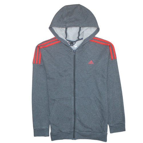 adidas Boys Grey Full Zip Hoodie 10-11 Years Sports Hooded Sweatshirt