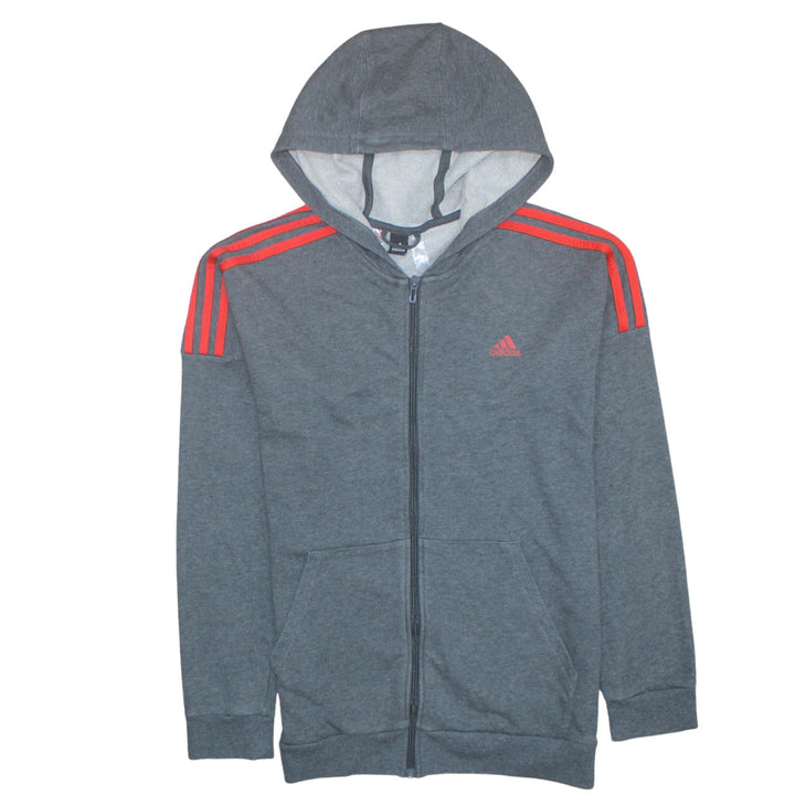 adidas Boys Grey Full Zip Hoodie 10-11 Years Sports Hooded Sweatshirt