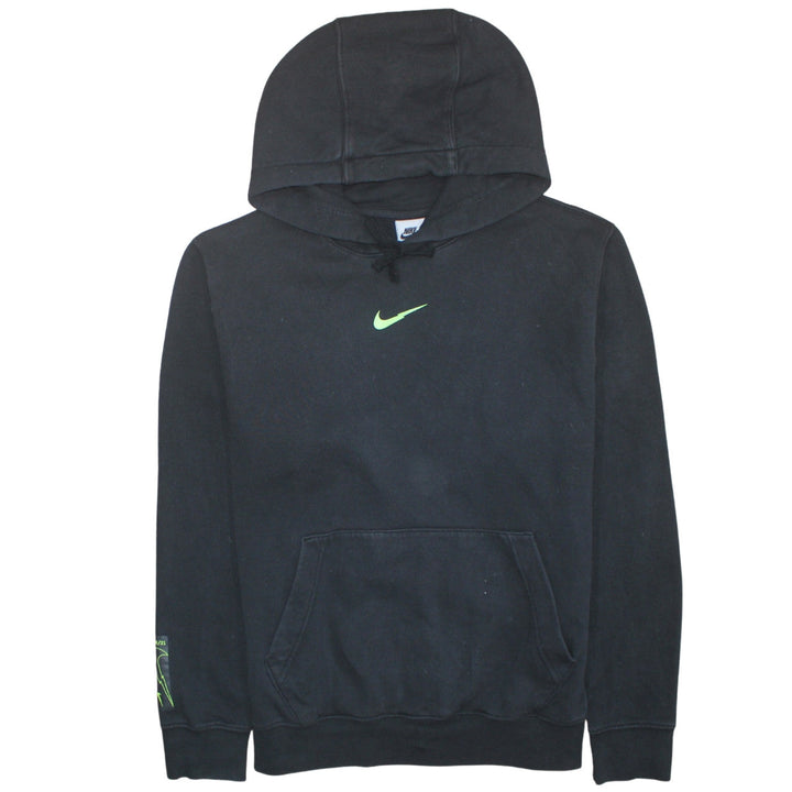 Nike Mens Black Pullover Hoodie S Green Logo Fleece Sweatshirt