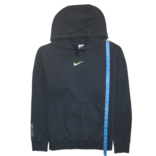 Nike Mens Black Pullover Hoodie S Green Logo Fleece Sweatshirt