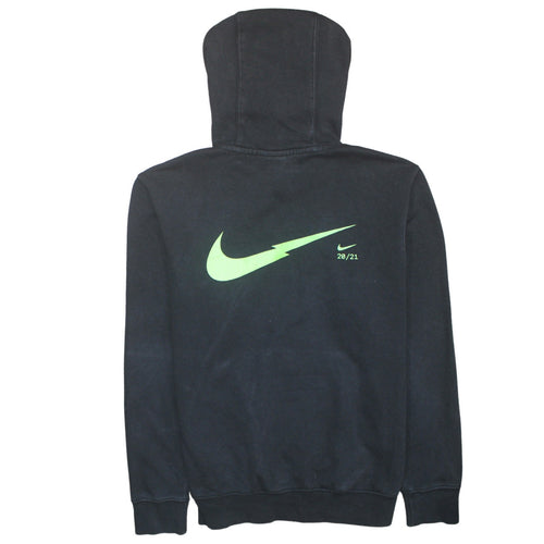 Nike Mens Black Pullover Hoodie S Green Logo Fleece Sweatshirt
