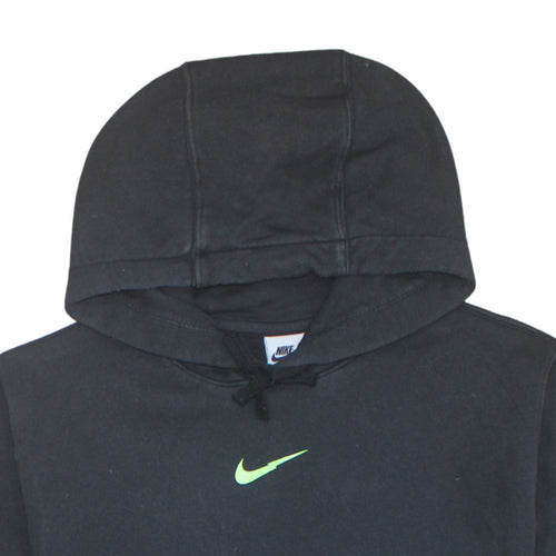 Nike Mens Black Pullover Hoodie S Green Logo Fleece Sweatshirt