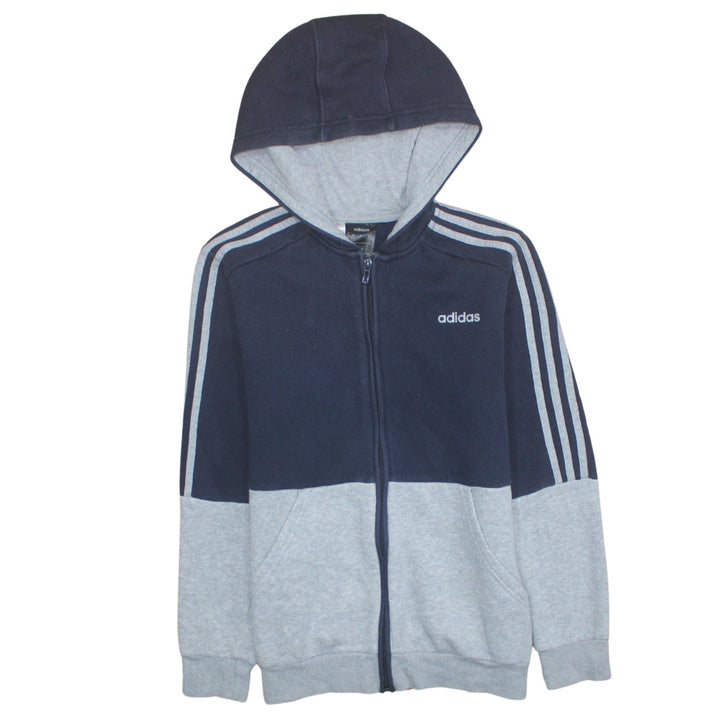 Adidas Boys Blue & Grey Full Zip Hoodie 13-14 Years Sports Fleece
