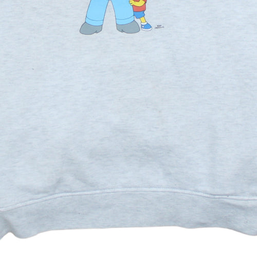 The Simpsons Men's Grey Pullover Hoodie L Graphic Print Fleece