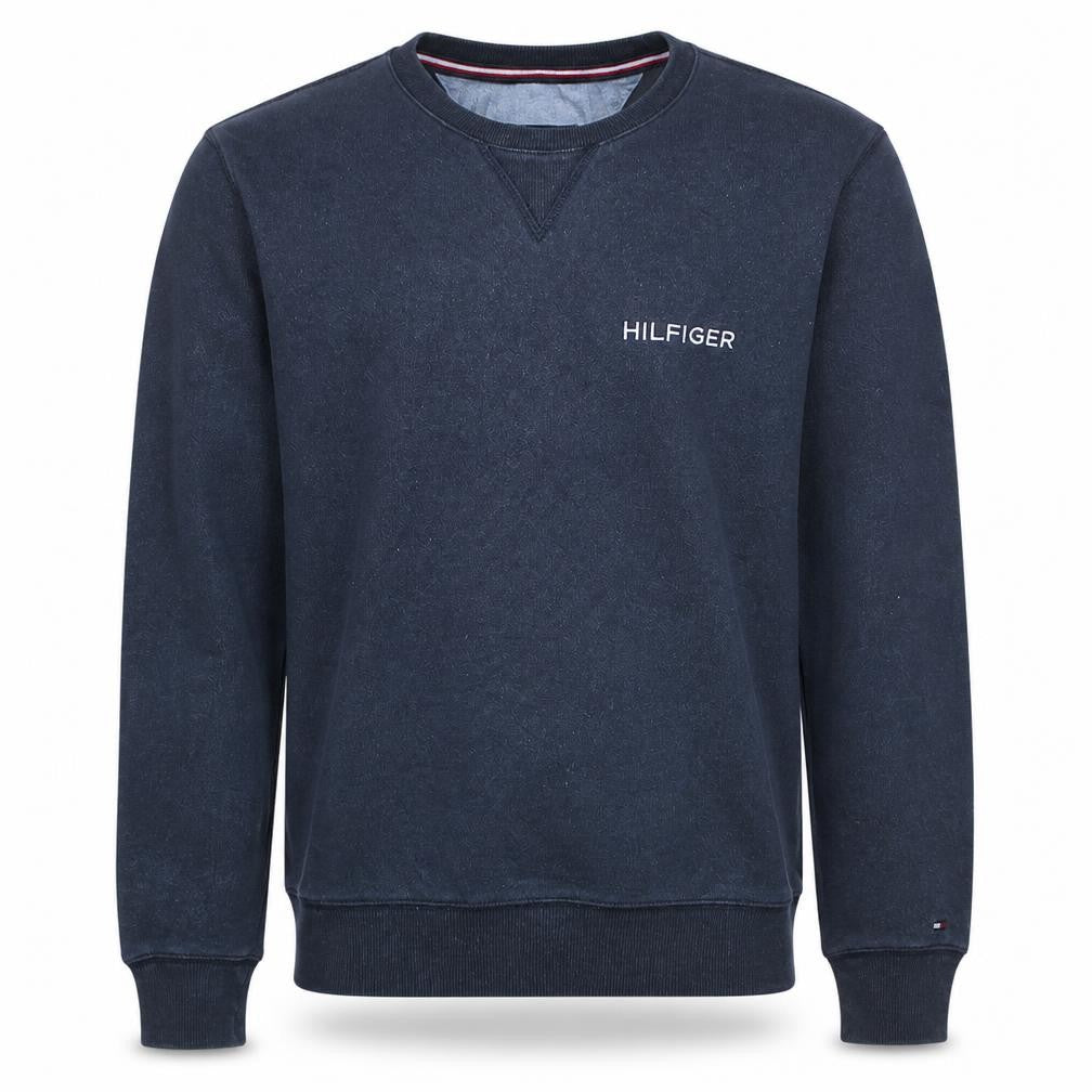 Front view of Tommy Hilfiger Men's Navy Blue Crew Neck Cotton Sweatshirt M