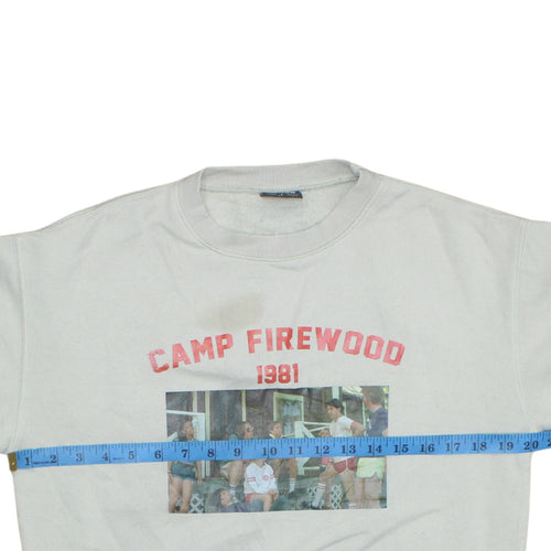 Minga London Unisex White Camp Firewood 1981 Graphic Sweatshirt S