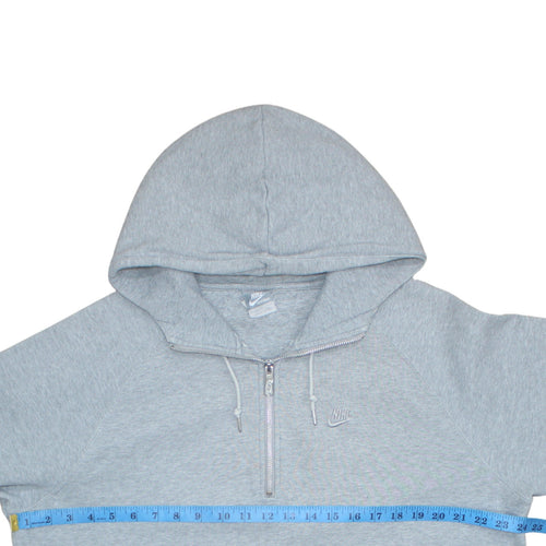 Nike Women Grey 1/2 Zip Hooded Pullover Sweatshirt L Cotton