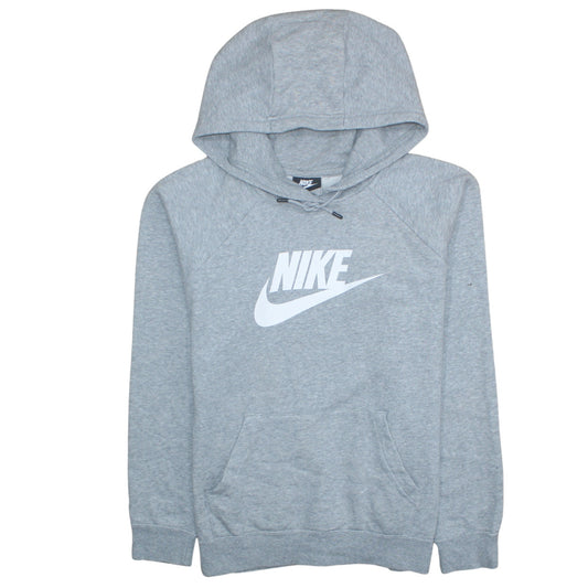 Nike Women Grey Pullover Hoodie L Cotton Blend Logo Casual