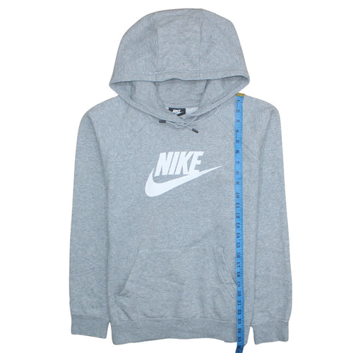 Nike Women Grey Pullover Hoodie L Cotton Blend Logo Casual