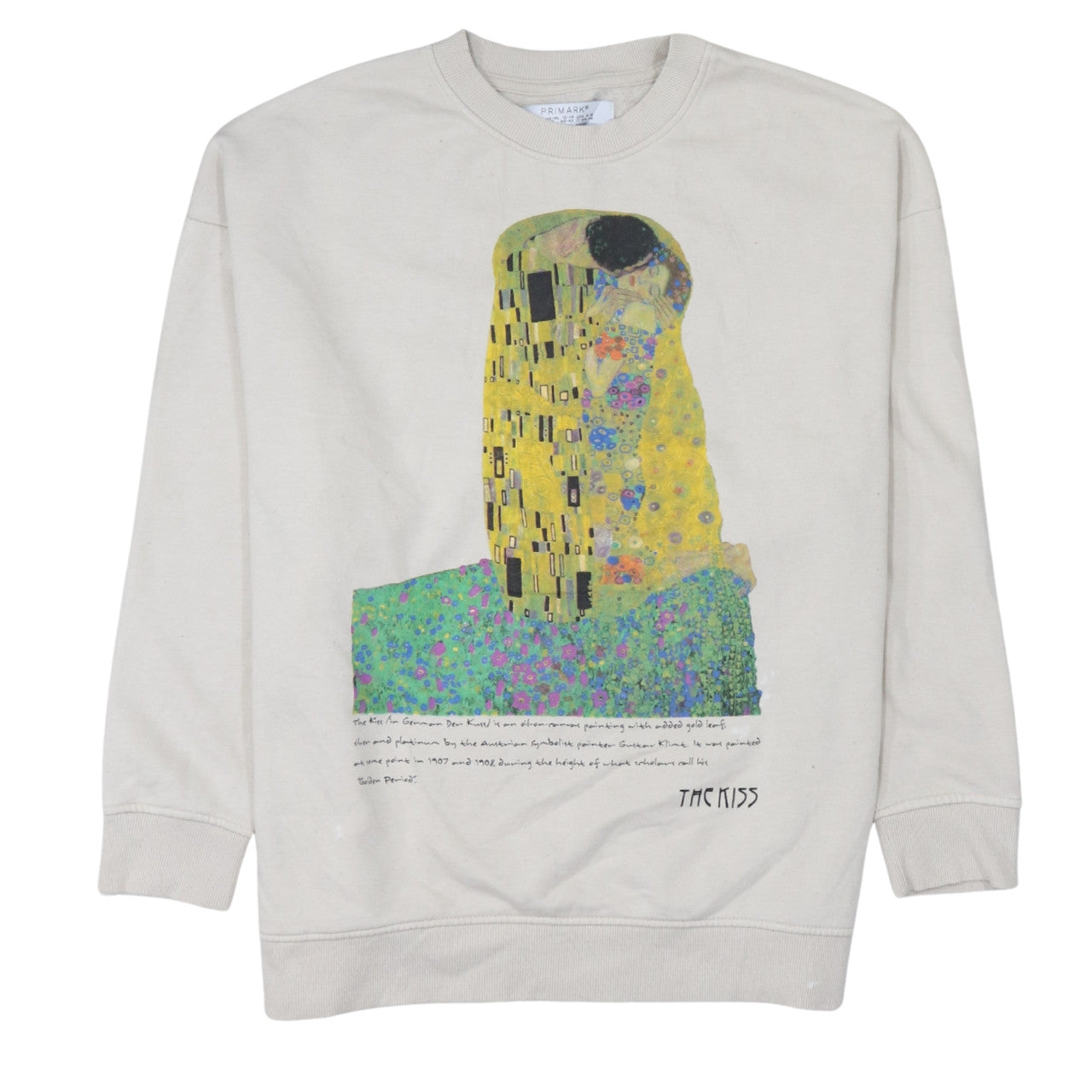 Primark Women Beige Graphic Print Sweatshirt Size M 12-14 The Kiss Art Top