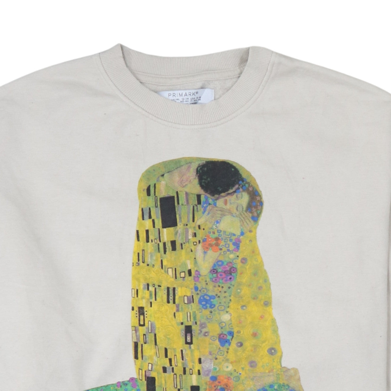 Primark Women Beige Graphic Print Sweatshirt Size M 12-14 The Kiss Art Top