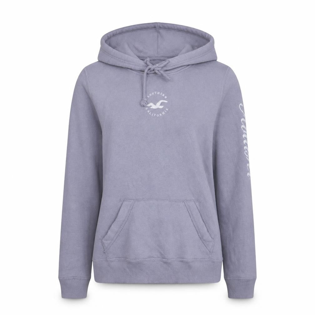 Front view of Hollister Women Lavender Hoodie Small Pullover Drawstring Logo Print
