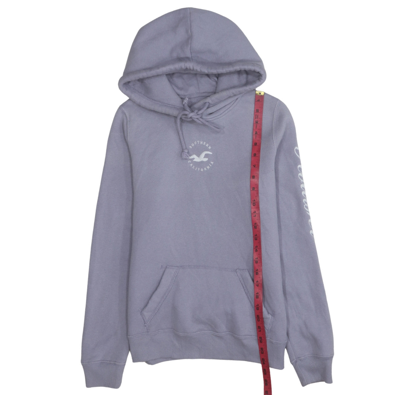 Hollister Women Lavender Hoodie Small Pullover Drawstring Logo Print