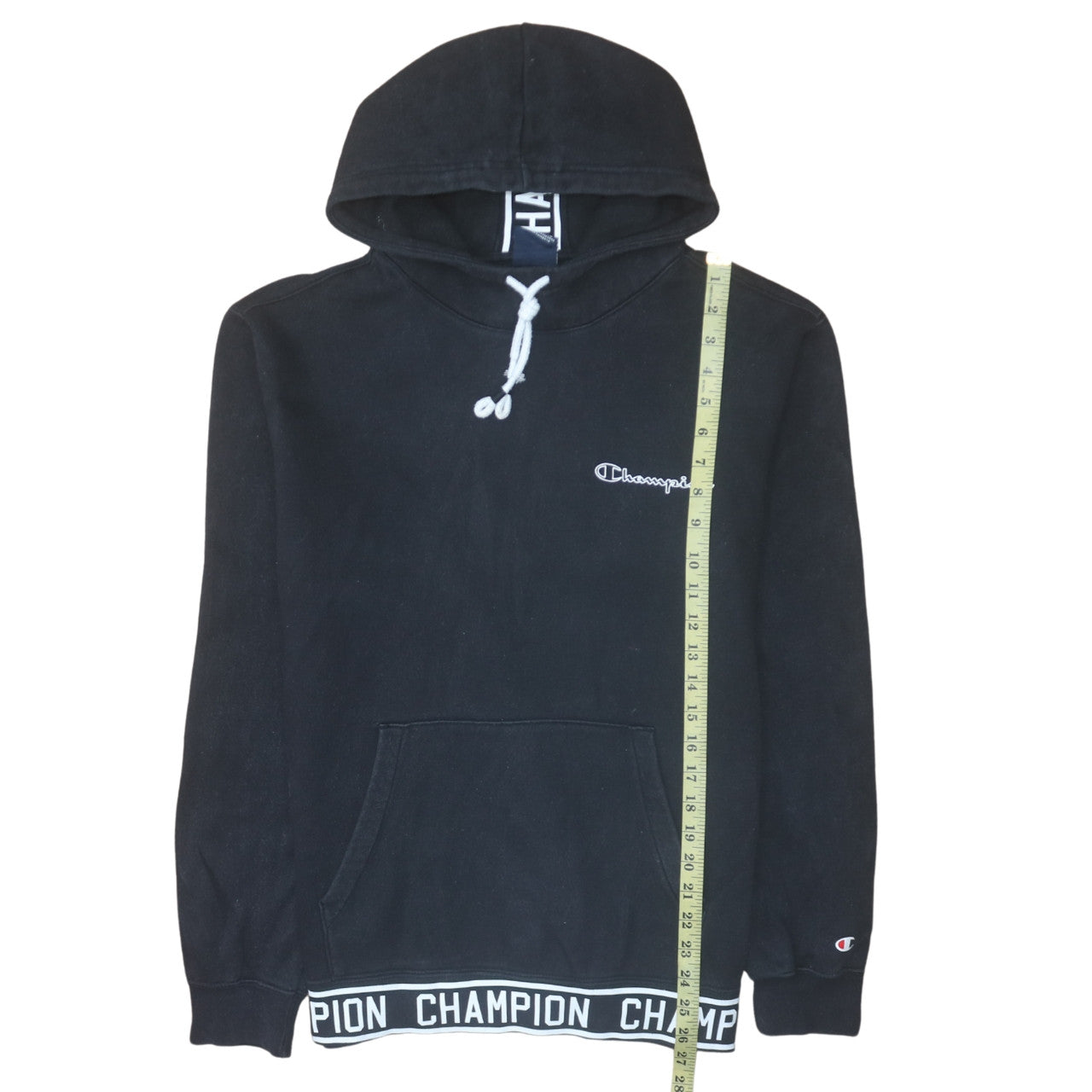 Champion Men's Black Pullover Hoodie Size L Logo Fleece Sweatshirt