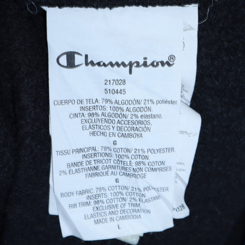 Champion Men's Black Pullover Hoodie Size L Logo Fleece Sweatshirt